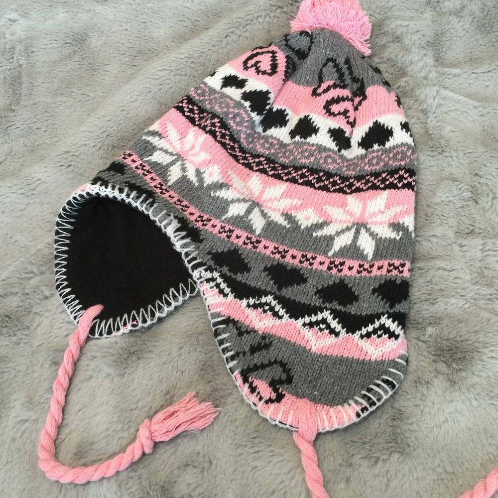 Peruvian Chullo Pink & Gray Ski Hat